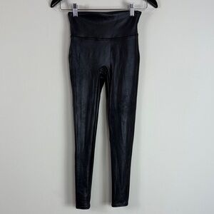 SPANX High‎ Rise Compression Faux Leather Black Leggings Size Small
